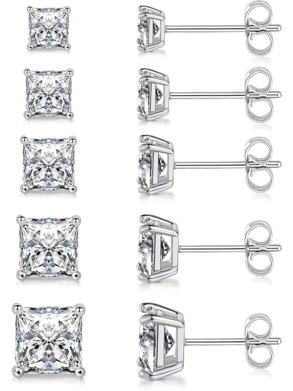 Elegant 18K Gold Plated CZ Stud Earrings Set of 5 for Women - Perfect Gift!